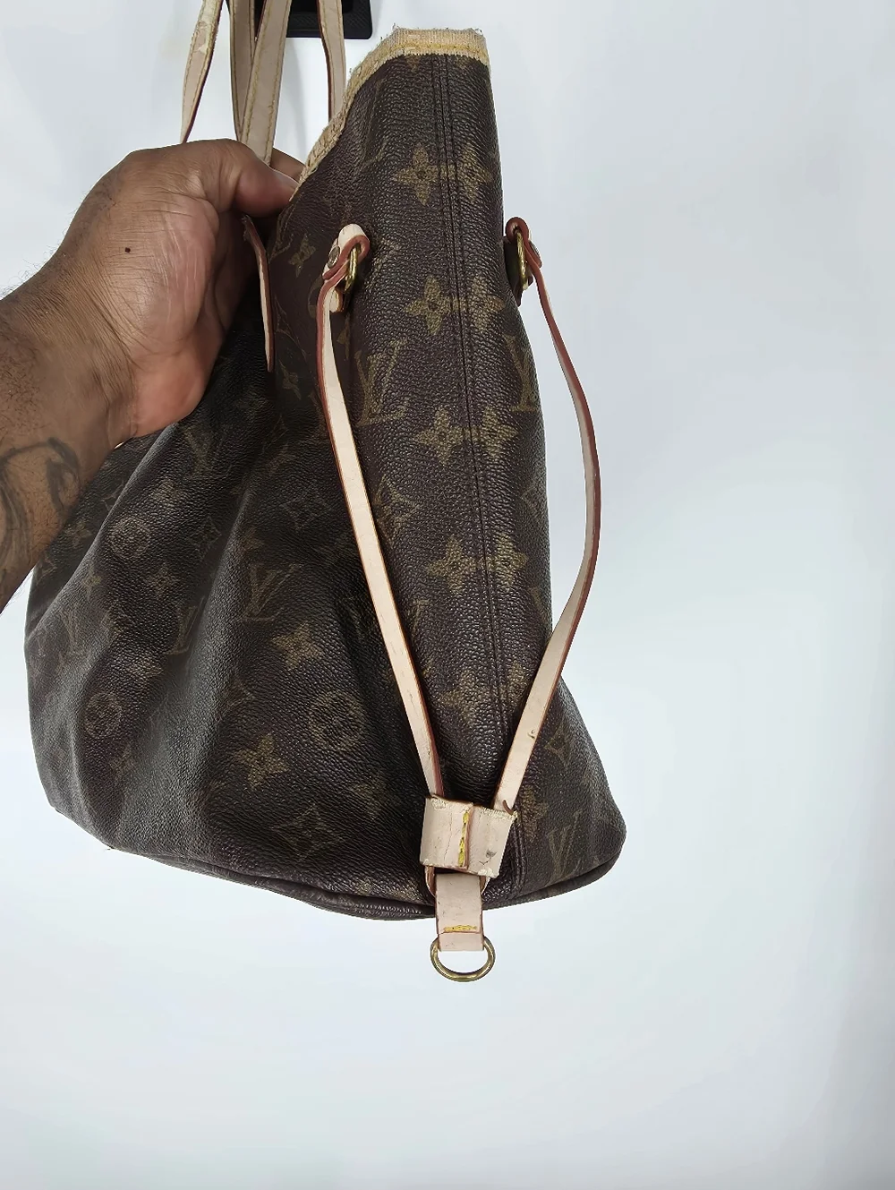 Louis Vuitton Neverfull MM Monogram Canvas Tote Bag Brown Authentic Project - Picture 4 of 6